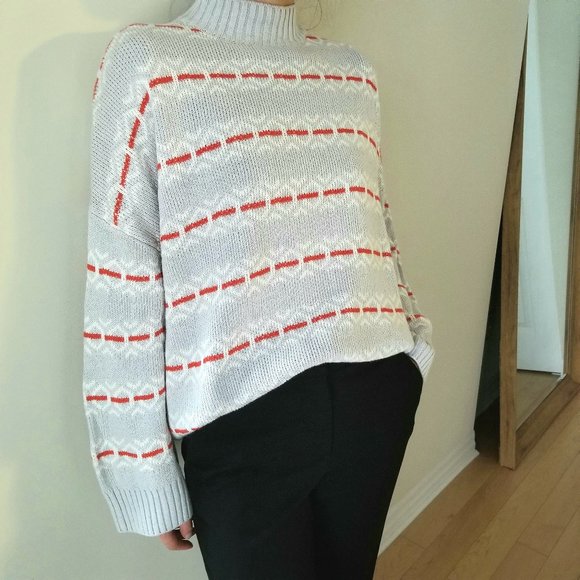 Simons | Abstract pattern oversized knit sweater gray S/P - Picture 10 of 10